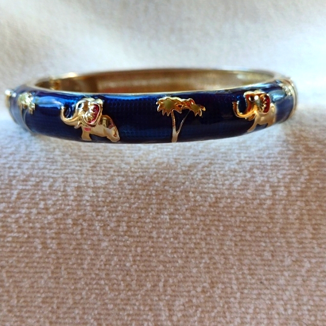 Vintage Jtf Blue Enamel Clamper Bangle Bracelet